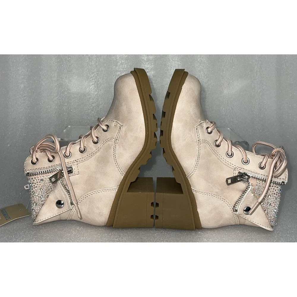 Therabouts‎ Kinsley Pink Rhinestone Hiker Block Heel Boots Girls Size 11 NEW